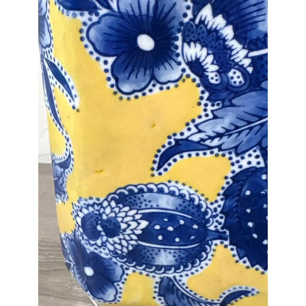 Chinese Chinoiserie-Inspired BLUE & YELLOW Rectangular Lidded Canister 10